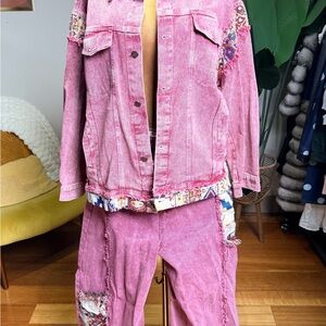 Aelfric Eden Red Denim Jacket with Blue Heart Patch